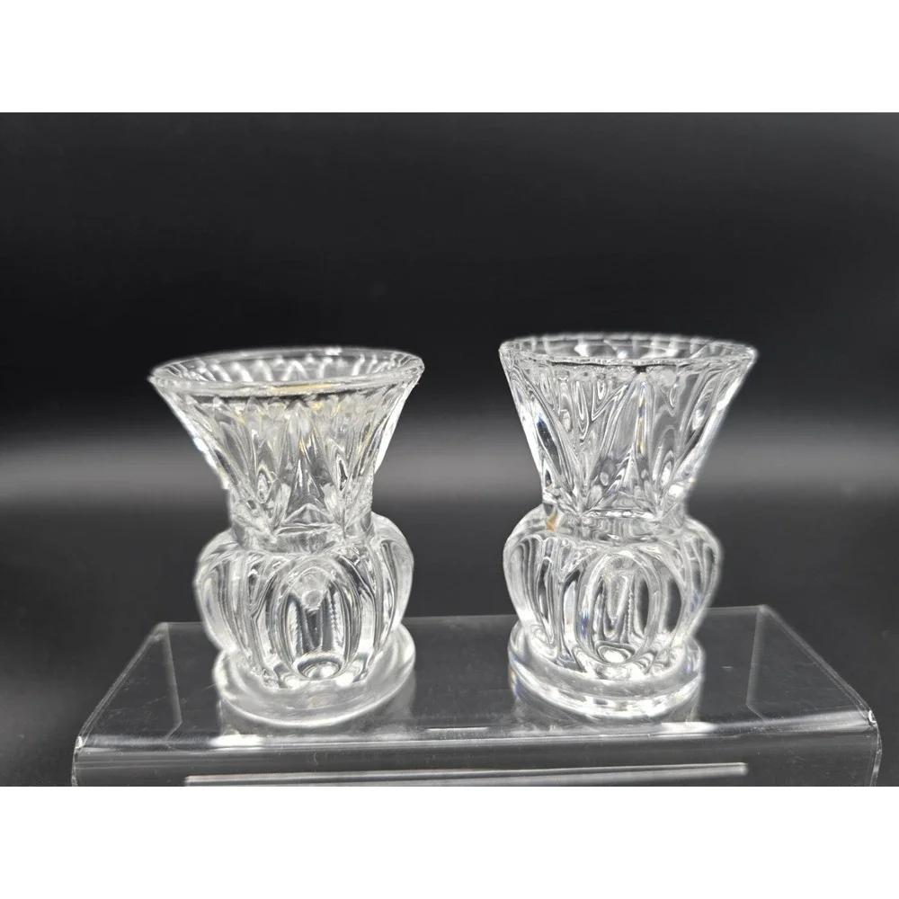 Set Of 2‎ VINTAGE PRESSED GLASS CLEAR DIAMOND CUT TOOTHPICK HOLDERS